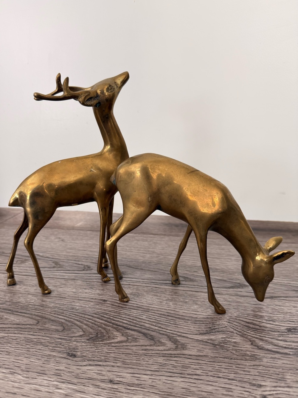 Mid-Century Modern Pair of Brass Deer Figures Sculptures